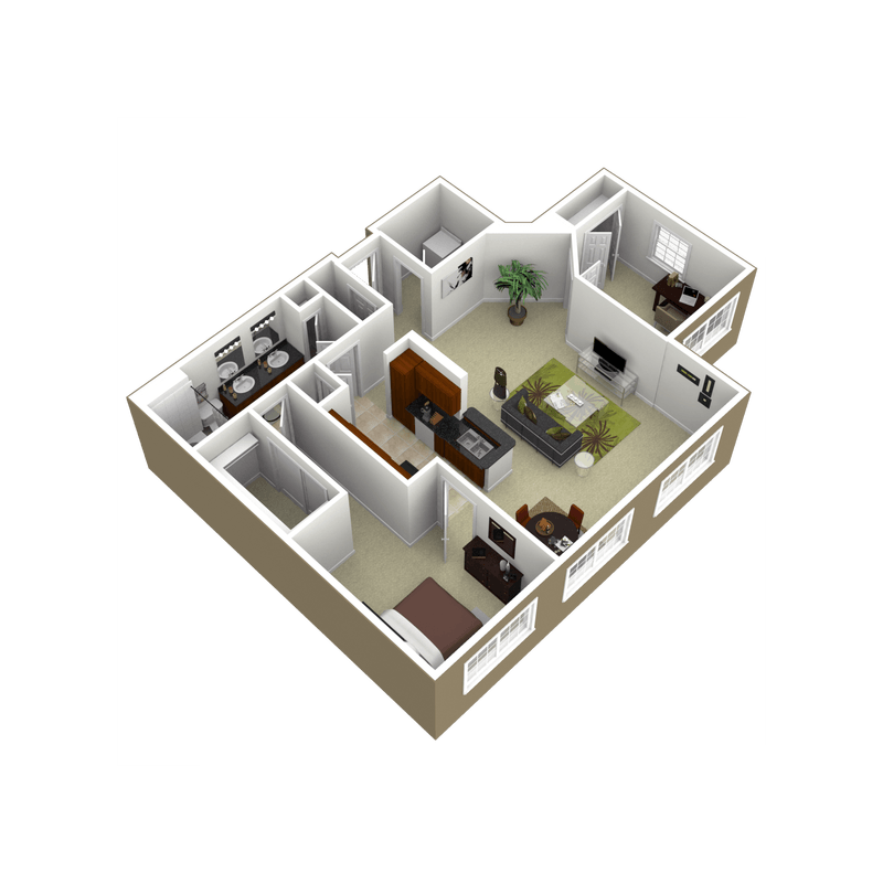 Floor plan for 1 bed, 1 bath, 1096 sqft